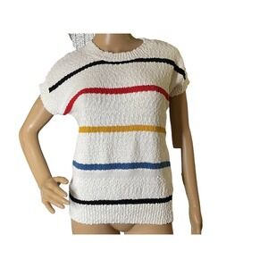 Callahan Revolve Women's Cotton Nubby Texture Sweater Multicolor Striped‎ S- New